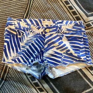 98% cotton blue tropical pattern shorts
